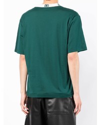 dunkelgrünes bedrucktes T-Shirt mit einem V-Ausschnitt von Dolce & Gabbana