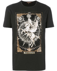 dunkelgrünes bedrucktes T-shirt von Roberto Cavalli