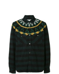 dunkelgrünes besticktes Langarmhemd von Sacai