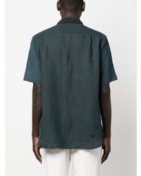 dunkelgrünes besticktes Leinen Kurzarmhemd von By Walid