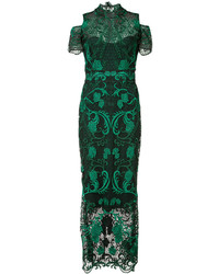 dunkelgrünes besticktes schulterfreies Kleid von Marchesa