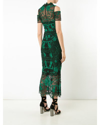 dunkelgrünes besticktes schulterfreies Kleid von Marchesa