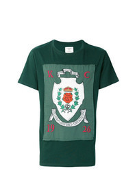 dunkelgrünes besticktes T-Shirt mit einem Rundhalsausschnitt