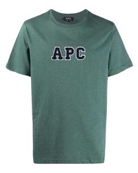 dunkelgrünes besticktes T-Shirt mit einem Rundhalsausschnitt von A.P.C.