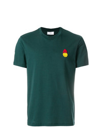dunkelgrünes besticktes T-Shirt mit einem Rundhalsausschnitt von AMI Alexandre Mattiussi
