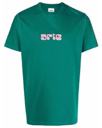 dunkelgrünes besticktes T-Shirt mit einem Rundhalsausschnitt von ARTE