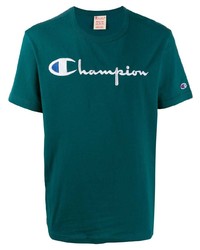 dunkelgrünes besticktes T-Shirt mit einem Rundhalsausschnitt von Champion