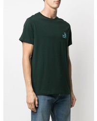 dunkelgrünes besticktes T-Shirt mit einem Rundhalsausschnitt von Loewe