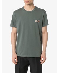 dunkelgrünes besticktes T-Shirt mit einem Rundhalsausschnitt von MAISON KITSUNÉ