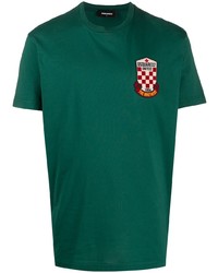 dunkelgrünes besticktes T-Shirt mit einem Rundhalsausschnitt von DSQUARED2