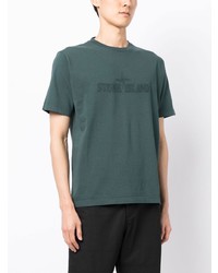 dunkelgrünes besticktes T-Shirt mit einem Rundhalsausschnitt von Stone Island