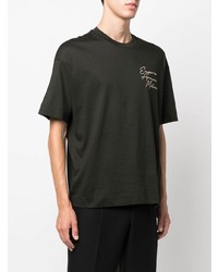 dunkelgrünes besticktes T-Shirt mit einem Rundhalsausschnitt von Emporio Armani