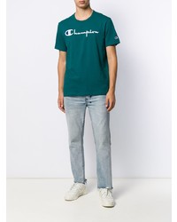 dunkelgrünes besticktes T-Shirt mit einem Rundhalsausschnitt von Champion