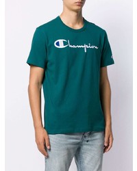 dunkelgrünes besticktes T-Shirt mit einem Rundhalsausschnitt von Champion