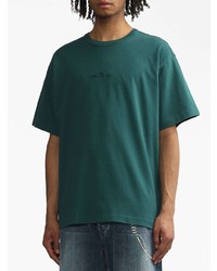 dunkelgrünes besticktes T-Shirt mit einem Rundhalsausschnitt von Stone Island