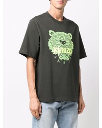 dunkelgrünes besticktes T-Shirt mit einem Rundhalsausschnitt von Kenzo