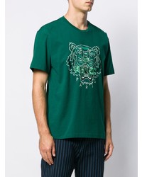 dunkelgrünes besticktes T-Shirt mit einem Rundhalsausschnitt von Kenzo