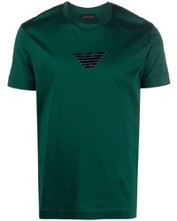 dunkelgrünes besticktes T-Shirt mit einem Rundhalsausschnitt von Emporio Armani