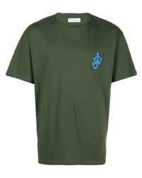 dunkelgrünes besticktes T-Shirt mit einem Rundhalsausschnitt von JW Anderson