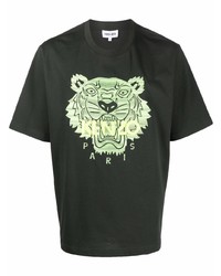 dunkelgrünes besticktes T-Shirt mit einem Rundhalsausschnitt von Kenzo