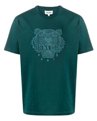 dunkelgrünes besticktes T-Shirt mit einem Rundhalsausschnitt von Kenzo