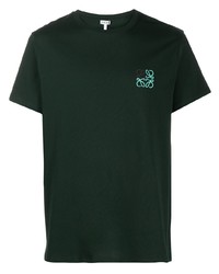 dunkelgrünes besticktes T-Shirt mit einem Rundhalsausschnitt von Loewe
