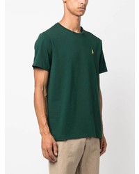 dunkelgrünes besticktes T-Shirt mit einem Rundhalsausschnitt von Polo Ralph Lauren