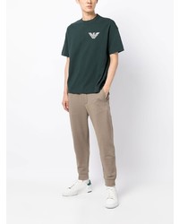 dunkelgrünes besticktes T-Shirt mit einem Rundhalsausschnitt von Emporio Armani