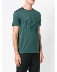 dunkelgrünes besticktes T-Shirt mit einem Rundhalsausschnitt von Moncler