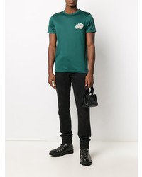 dunkelgrünes besticktes T-Shirt mit einem Rundhalsausschnitt von Moncler