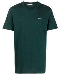 dunkelgrünes besticktes T-Shirt mit einem Rundhalsausschnitt von Marni
