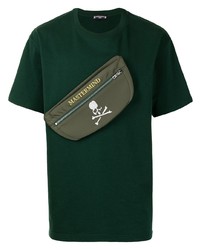 dunkelgrünes besticktes T-Shirt mit einem Rundhalsausschnitt von Mastermind World