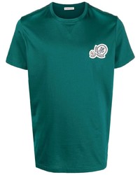 dunkelgrünes besticktes T-Shirt mit einem Rundhalsausschnitt von Moncler