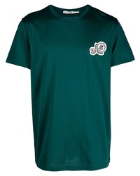 dunkelgrünes besticktes T-Shirt mit einem Rundhalsausschnitt von Moncler