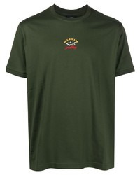 dunkelgrünes besticktes T-Shirt mit einem Rundhalsausschnitt von Paul & Shark