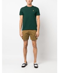 dunkelgrünes besticktes T-Shirt mit einem Rundhalsausschnitt von Polo Ralph Lauren