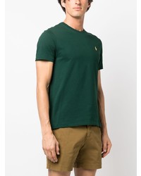 dunkelgrünes besticktes T-Shirt mit einem Rundhalsausschnitt von Polo Ralph Lauren