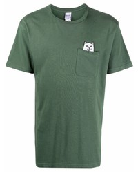 dunkelgrünes besticktes T-Shirt mit einem Rundhalsausschnitt von RIPNDIP