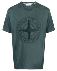 dunkelgrünes besticktes T-Shirt mit einem Rundhalsausschnitt von Stone Island