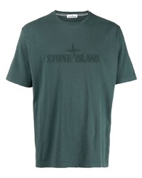 dunkelgrünes besticktes T-Shirt mit einem Rundhalsausschnitt von Stone Island