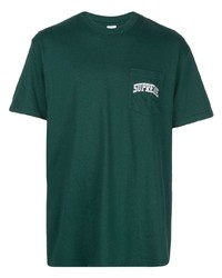dunkelgrünes besticktes T-Shirt mit einem Rundhalsausschnitt von Supreme