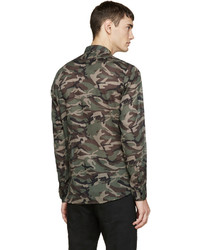 dunkelgrünes Camouflage Langarmhemd von Saint Laurent