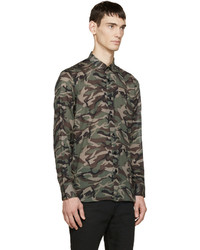 dunkelgrünes Camouflage Langarmhemd von Saint Laurent