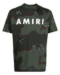 dunkelgrünes Camouflage T-Shirt mit einem Rundhalsausschnitt von Amiri