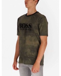 dunkelgrünes Camouflage T-Shirt mit einem Rundhalsausschnitt von BOSS HUGO BOSS