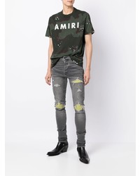 dunkelgrünes Camouflage T-Shirt mit einem Rundhalsausschnitt von Amiri