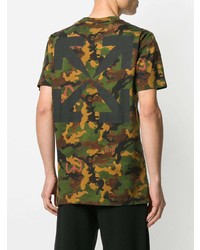 dunkelgrünes Camouflage T-Shirt mit einem Rundhalsausschnitt von Off-White
