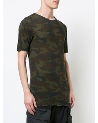 dunkelgrünes Camouflage T-Shirt mit einem Rundhalsausschnitt von Unravel Project