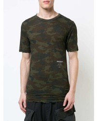 dunkelgrünes Camouflage T-Shirt mit einem Rundhalsausschnitt von Unravel Project