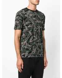 dunkelgrünes Camouflage T-Shirt mit einem Rundhalsausschnitt von Les Hommes Urban
